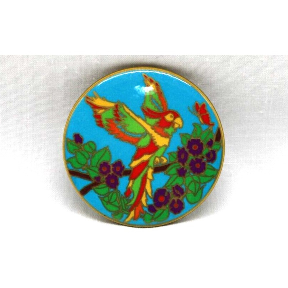 Vintage 80s PARROT BUTTERFLY Colorful Pin Pinback Button Illuminations Co 1-5/8"